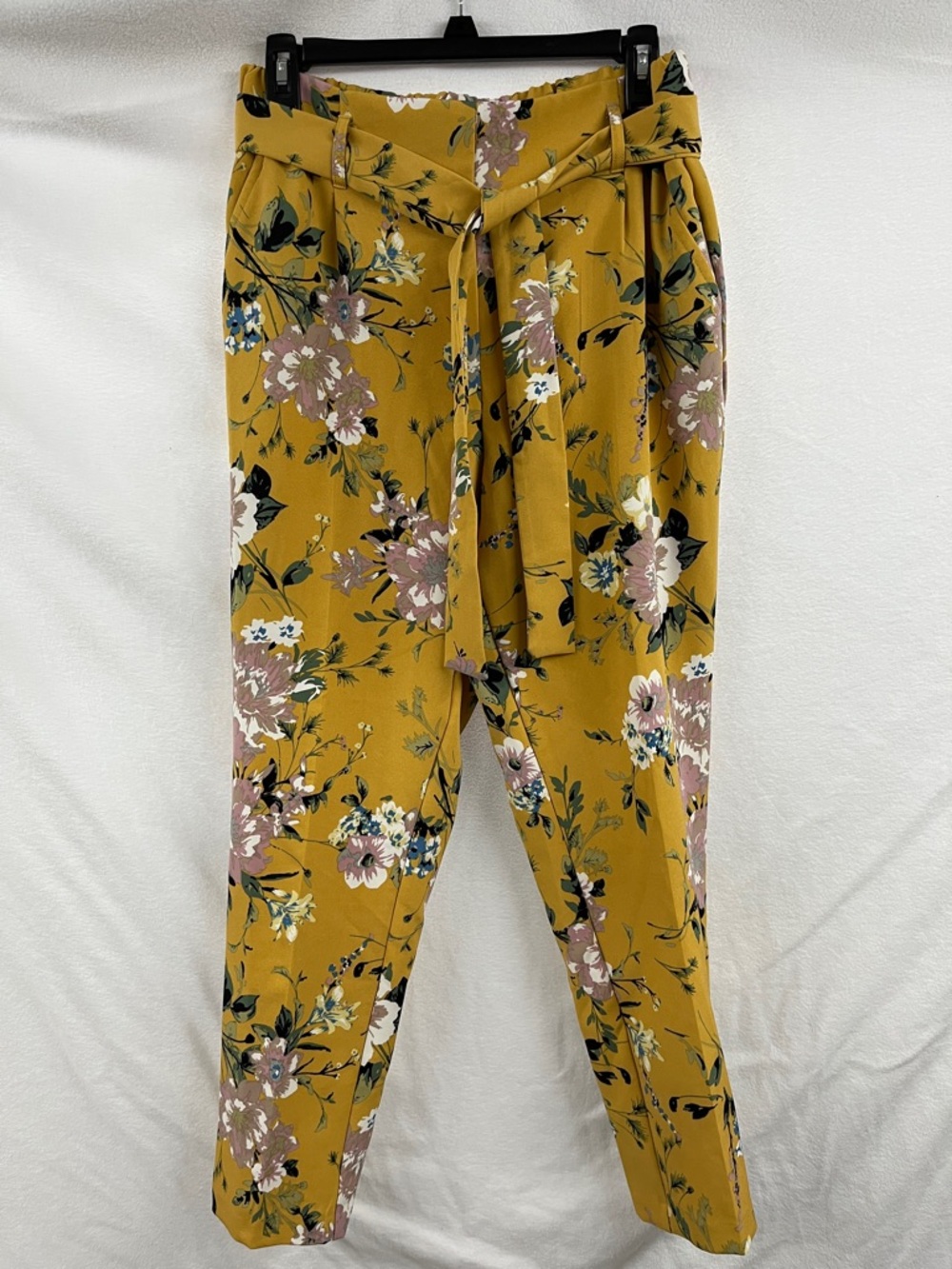 Mustard Floral Tie-Waist Pants